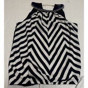 XOXO Women’s Sz S Halter Top Neck Chain Black White Chevron Festival Western